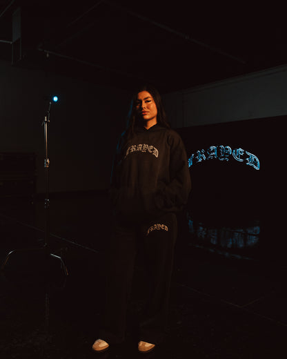 FRAYED ICEY BLUE GLOVE HOODIE