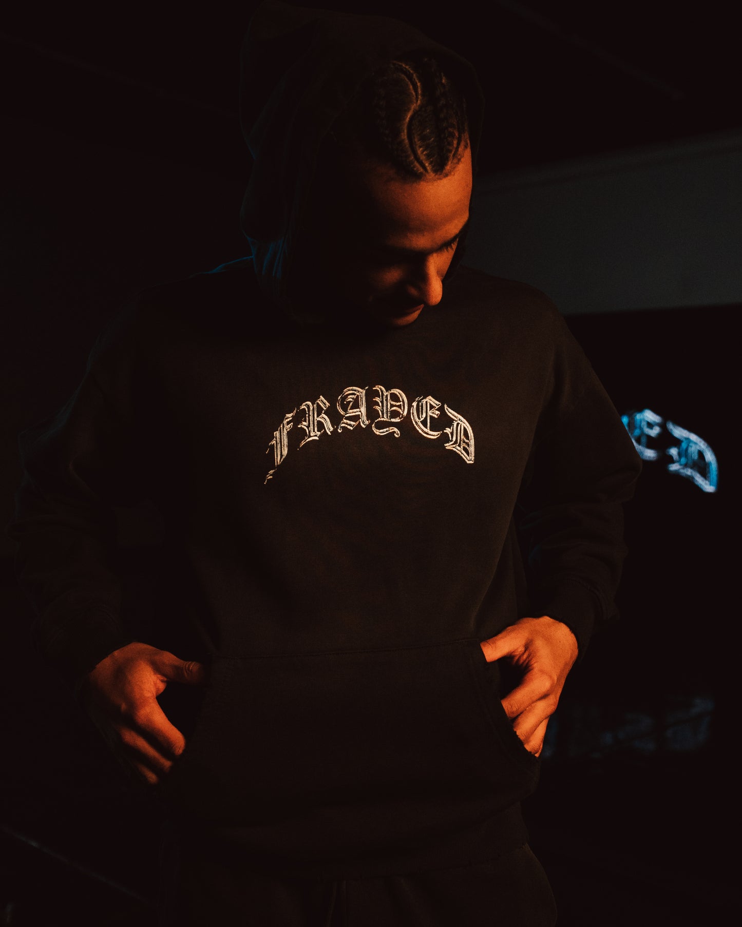 FRAYED ICEY BLUE GLOVE HOODIE