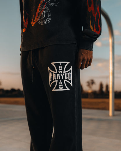 Frayed Cross Sweats Black