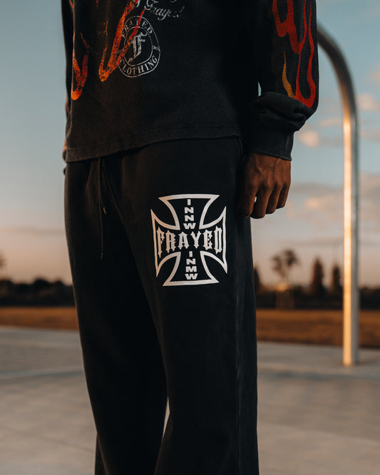 Frayed Cross Sweats Black