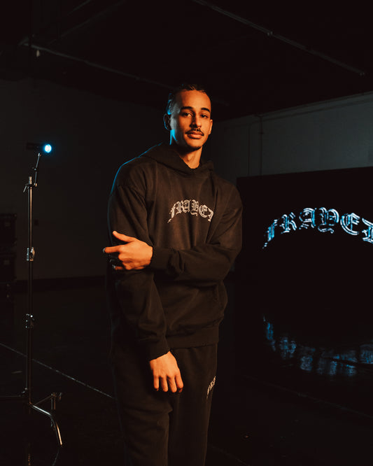 FRAYED ICEY BLUE GLOVE HOODIE